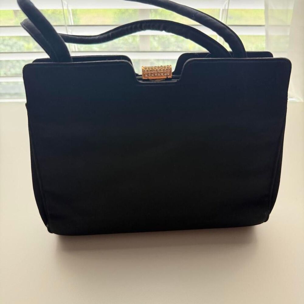 Vintage Bag by Dorian Black Satin Rhinestone Handbag